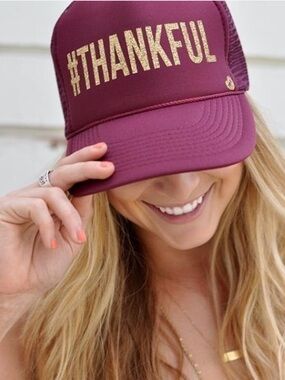 Mother Trucker Burgundy/Gold Bling #Thankful Adjustable Hat
